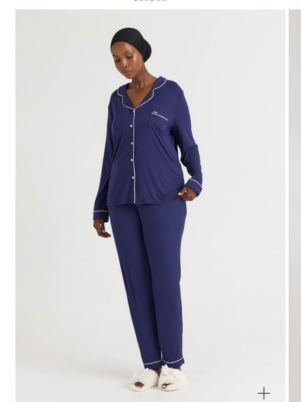 Pretty You London Classic Navy Long-Sleeve Pajama Set with Contrast Piping
